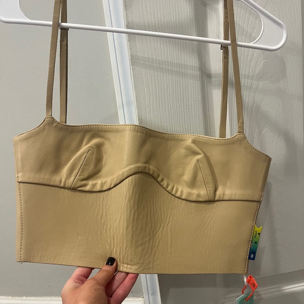 NWT Off-White Leather Bustier Camel